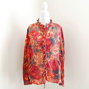 Banjanan Floral Ruffled Blouse, size Large